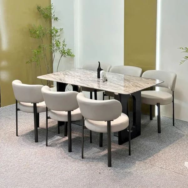 Bộ Bàn Ăn 6 Ghế Mặt Đá Chân Đối Chữ U Hiện Đại - SP14709