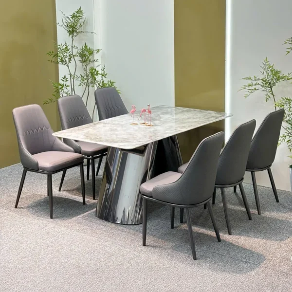 Bộ Bàn Ăn 6 Ghế Mặt Đá Chân Trụ Nghiêng Cao Cấp - SP14720