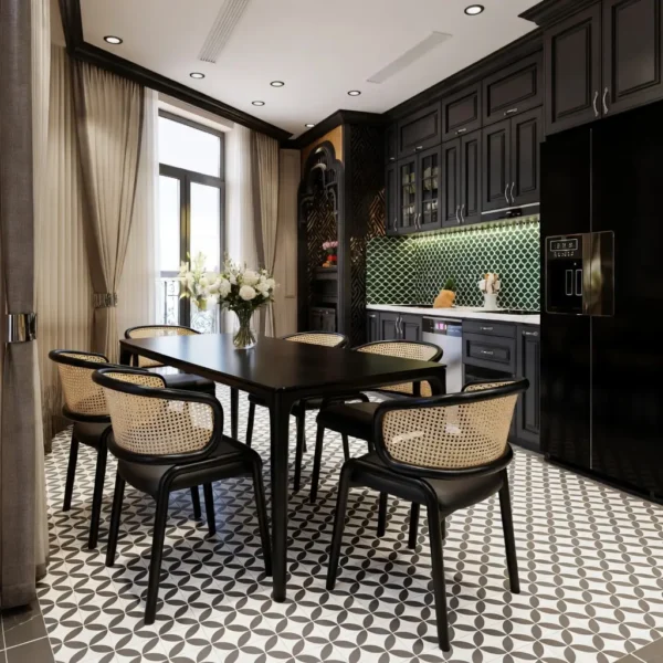 Bộ Bàn Ăn Gỗ Sơn Đen Cao Cấp Phong Cách Bắc Âu - SP14308