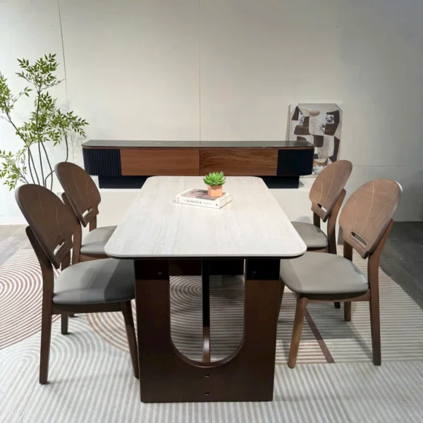 Bộ Bàn Ăn Gỗ Veener Óc Chó Mặt Đá Cao Cấp - SP14607