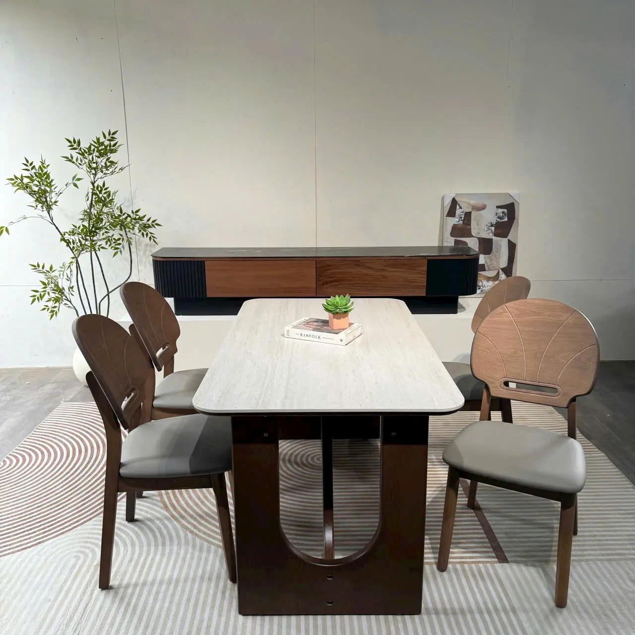 Bộ Bàn Ăn Gỗ Veener Óc Chó Mặt Đá Cao Cấp - SP14607 6 bo ban an go veener oc cho mat da cao cap sp14607 2