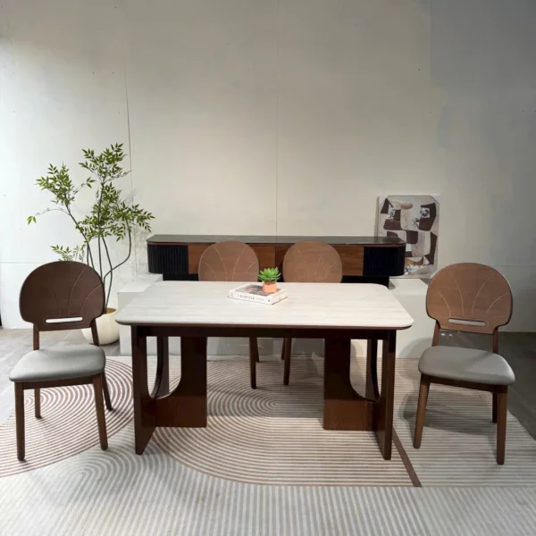 Bộ Bàn Ăn Gỗ Veener Óc Chó Mặt Đá Cao Cấp - SP14607 5 bo ban an go veener oc cho mat da cao cap sp14607