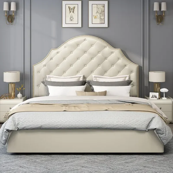 Giường Ngủ Bọc Da Chần Nút Tân Cổ Điển Đầu Giường Uốn Lượn Sang Trọng - SP13923
