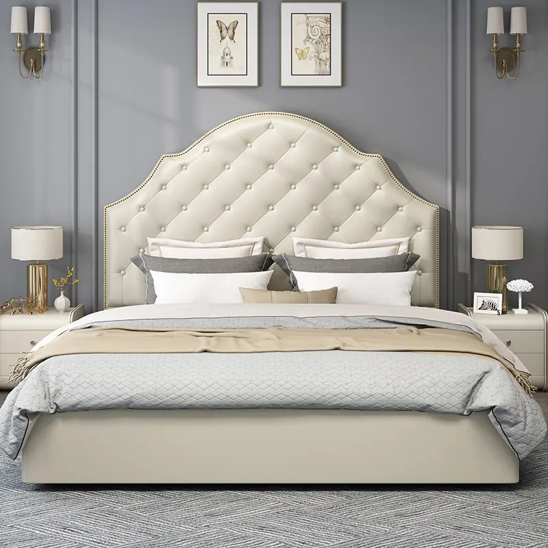 Giường Ngủ Bọc Da Chần Nút Tân Cổ Điển Đầu Giường Uốn Lượn Sang Trọng - SP13923 1 Giường Ngủ Bọc Da Chần Nút Tân Cổ Điển Đầu Giường Uốn Lượn Sang Trọng - SP13923