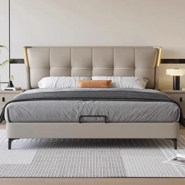 Giường Ngủ Bọc Da Hiện Đại Tựa Đầu Ô Vuông Cao Cấp - SP13880