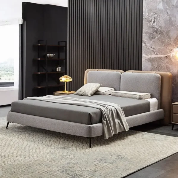 Giường Ngủ Bọc Da Phối Nỉ Đầu Giường Đôi Hiện Đại - SP14864