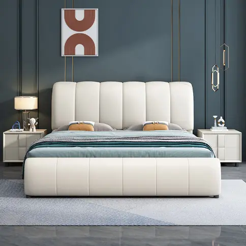 Giường Ngủ Bọc Da Tựa Đầu Phân Múi Bo Cong Sang Trọng - SP13868