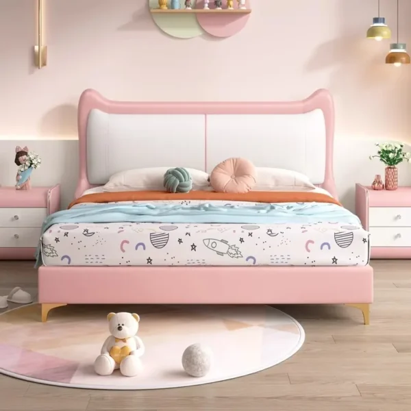 Giường Ngủ Trẻ Em Đệm Da Êm Ái Thiết Kế Tài Mèo Dễ Thương - SP14765