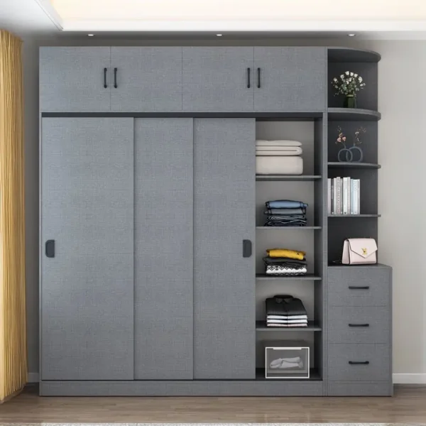 Tủ Quần Áo Cánh Lùa Hiện Đại Kèm Kệ Trang Trí Tiện Lợi - SP13936