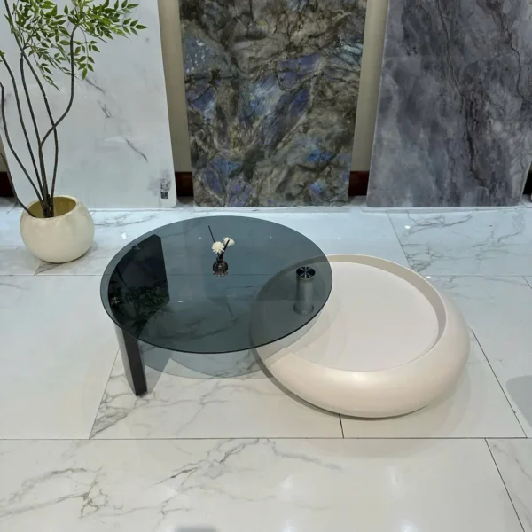 Bàn Trà Đôi Mặt Kính Kết Hợp Đá Cao Cấp Hiện Đại - SP15501