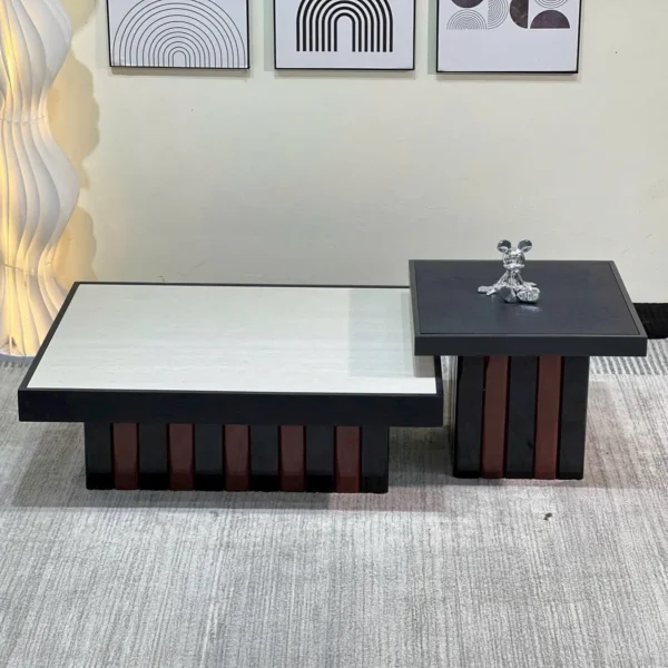 Bàn Trà Đôi Vuông Mặt Đá Phối Gỗ Hiện Đại - SP15031