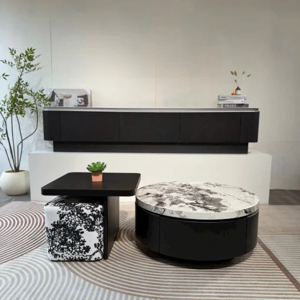 Bàn Trà Tròn Đôi Mặt Đá Hiện Đại - SP15211