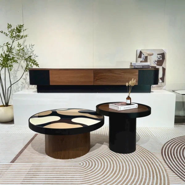 Bàn Trà Tròn Đôi Mặt Đá Phối Màu Độc Đáo Hiện Đại - SP15235