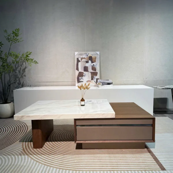 Bàn Trà Vuông Kép Mặt Đá Cao Cấp Sang Trọng - SP15216