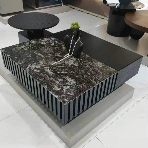 Bàn trà vuông mặt đá đen nhập khẩu hiện đại - SP15510