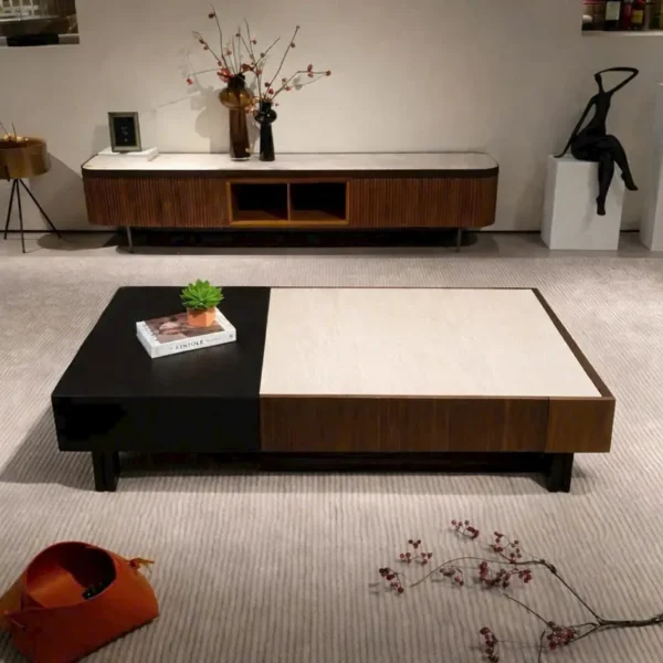 Bàn Trà Vuông Mặt Đá Phối Gỗ Sang Trọng Thanh Lịch - SP15200