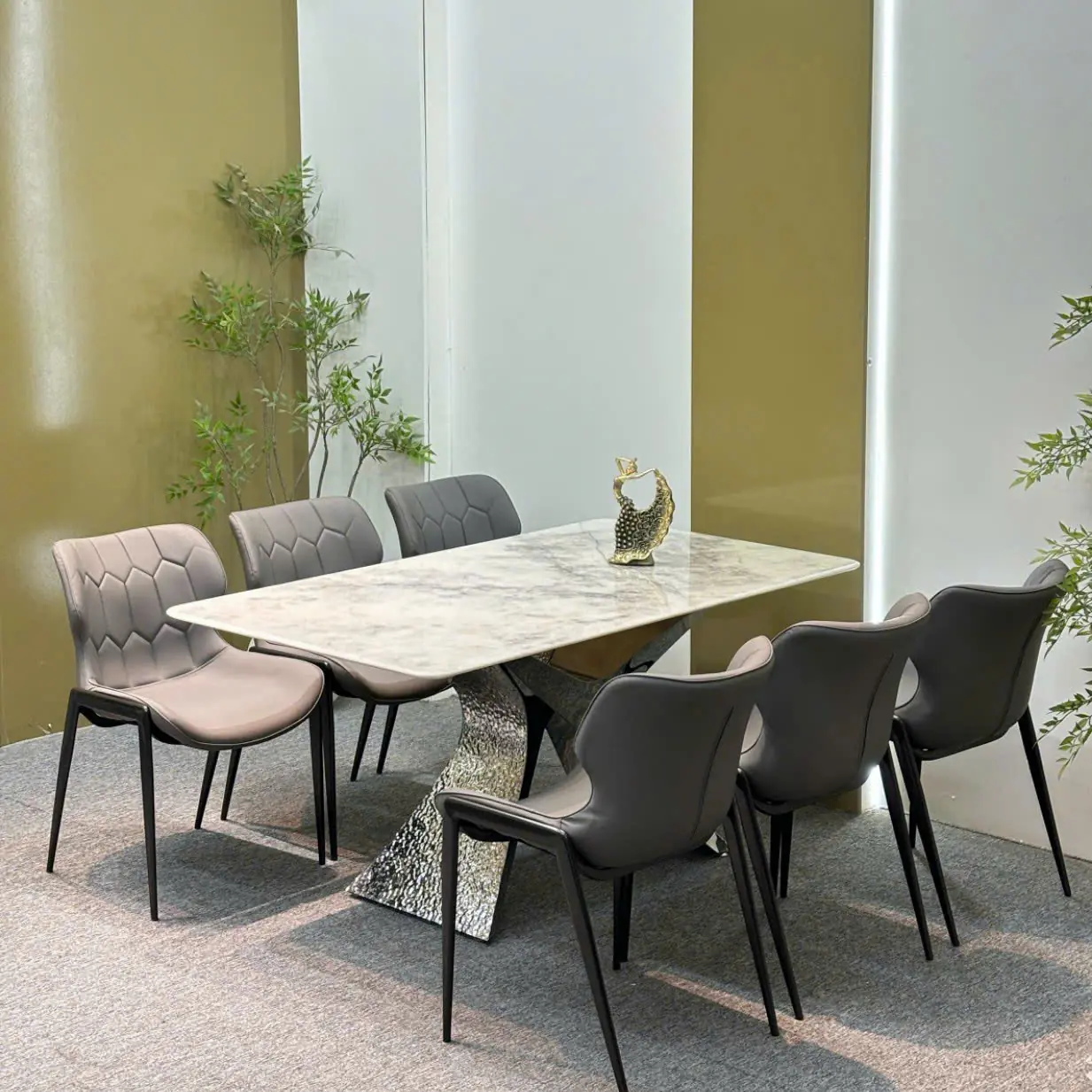 Bộ bàn ăn 6 ghế mặt đá chân inox cách điệu hiện đại - SP15525 7 bo ban an 6 ghe mat da chan inox cach dieu hien dai sp15525 1