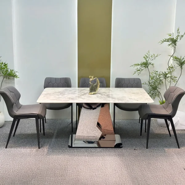 Bộ Bàn Ăn 6 Ghế Mặt Đá Chân Inox Cao Cấp - SP15619