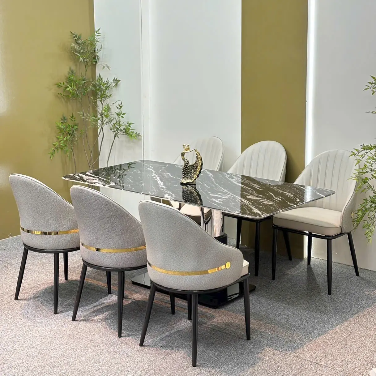 Bộ bàn ăn mặt đá 6 ghế bọc da cao cấp chân inox hiện đại - SP15660 19 bo ban an mat da 6 ghe boc da cao cap chan inox hien dai sp15660 1