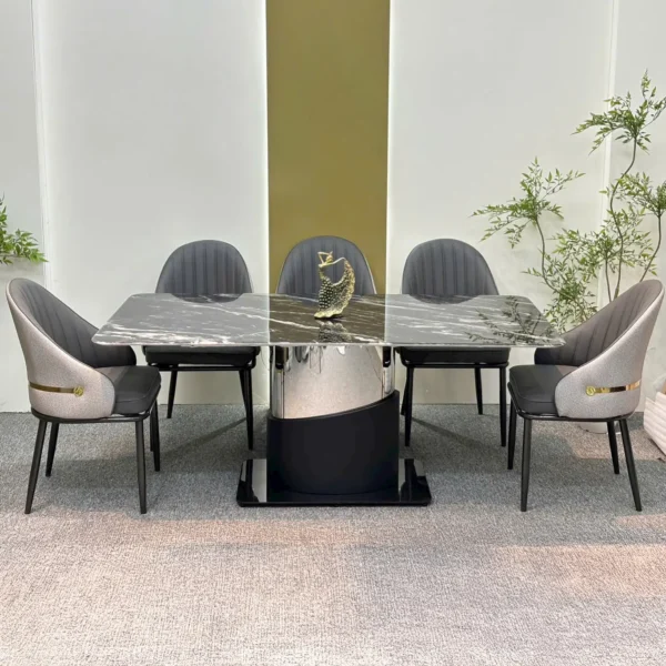 Bộ bàn ăn mặt đá 6 ghế bọc da cao cấp chân inox hiện đại - SP15660 12 bo ban an mat da 6 ghe boc da cao cap chan inox hien dai sp15660 2