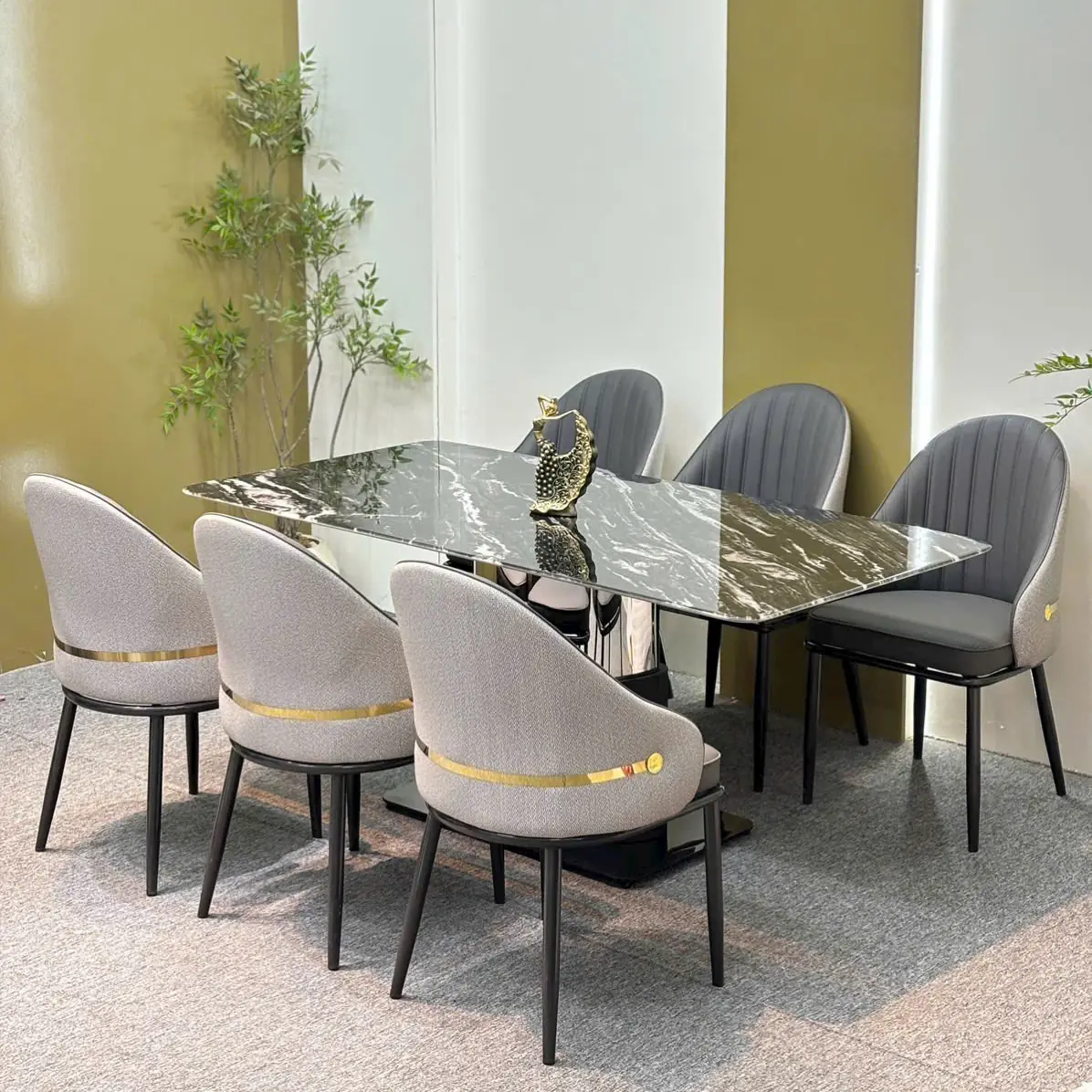 Bộ bàn ăn mặt đá 6 ghế bọc da cao cấp chân inox hiện đại - SP15660 17 bo ban an mat da 6 ghe boc da cao cap chan inox hien dai sp15660 3