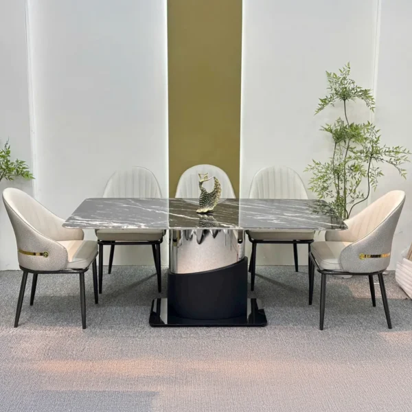 Bộ bàn ăn mặt đá 6 ghế bọc da cao cấp chân inox hiện đại - SP15660 10 bo ban an mat da 6 ghe boc da cao cap chan inox hien dai sp15660 4