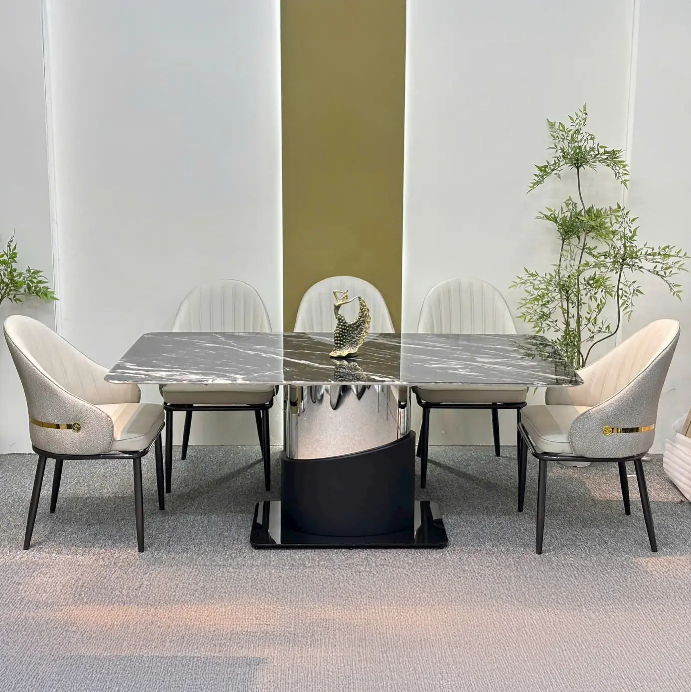 Bộ bàn ăn mặt đá 6 ghế bọc da cao cấp chân inox hiện đại - SP15660 16 bo ban an mat da 6 ghe boc da cao cap chan inox hien dai sp15660 4