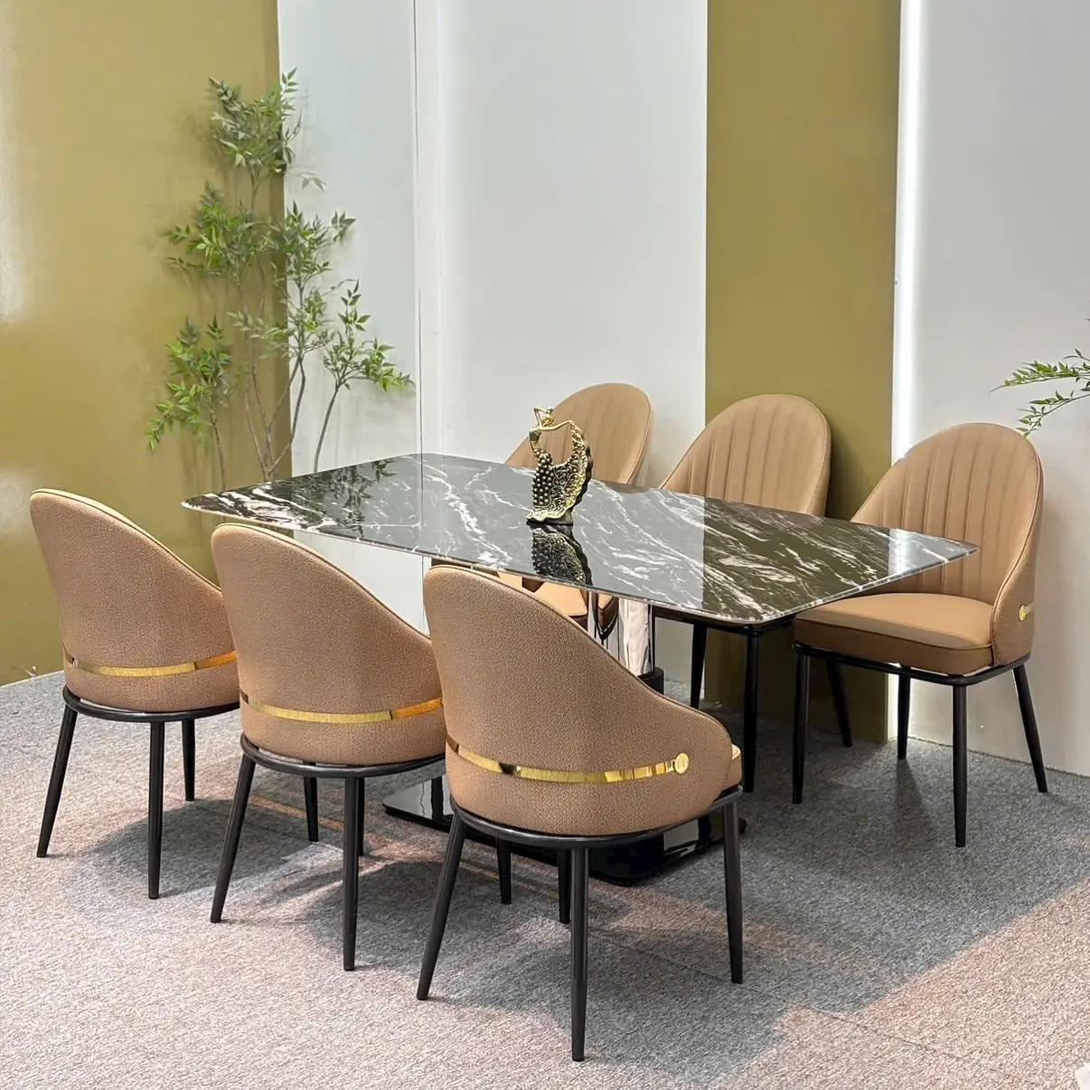 Bộ bàn ăn mặt đá 6 ghế bọc da cao cấp chân inox hiện đại - SP15660 14 bo ban an mat da 6 ghe boc da cao cap chan inox hien dai sp15660 6