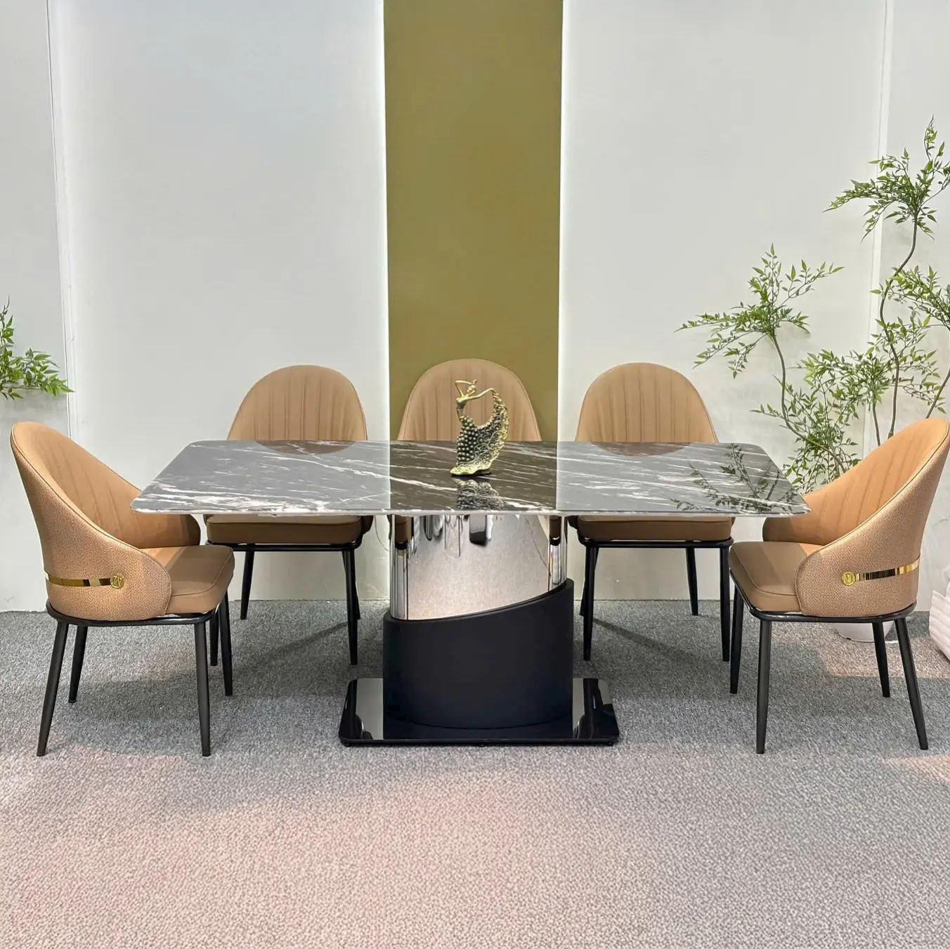 Bộ bàn ăn mặt đá 6 ghế bọc da cao cấp chân inox hiện đại - SP15660 20 bo ban an mat da 6 ghe boc da cao cap chan inox hien dai sp15660