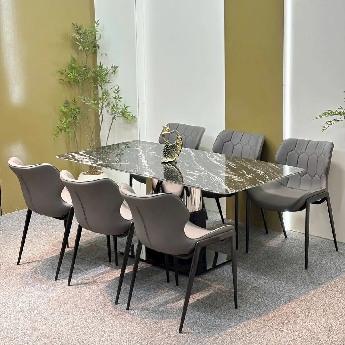 Bộ Bàn Ăn Mặt Đá 6 Ghế Bọc Da Chân Inox Hiện Đại - SP15640 16 bo ban an mat da 6 ghe boc da chan inox hien dai sp15640 1