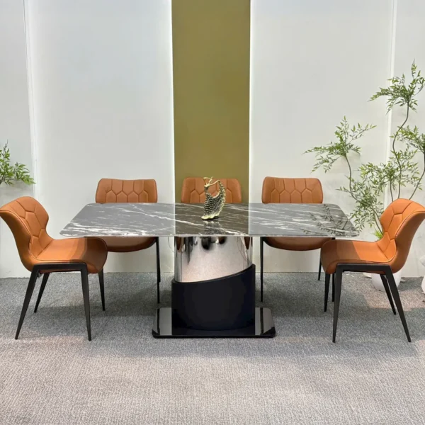 Bộ Bàn Ăn Mặt Đá 6 Ghế Bọc Da Chân Inox Hiện Đại - SP15640 9 bo ban an mat da 6 ghe boc da chan inox hien dai sp15640 2
