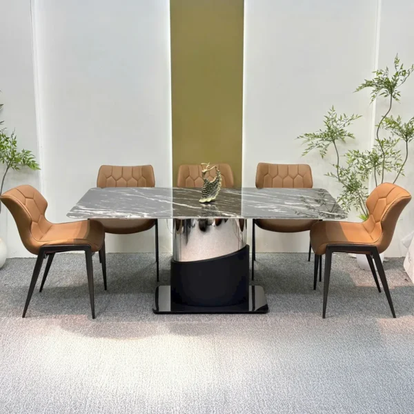 Bộ Bàn Ăn Mặt Đá 6 Ghế Bọc Da Chân Inox Hiện Đại - SP15640