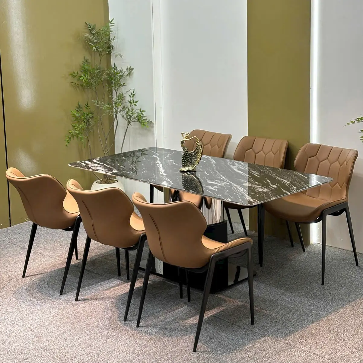 Bộ Bàn Ăn Mặt Đá 6 Ghế Bọc Da Chân Inox Hiện Đại - SP15640 12 bo ban an mat da 6 ghe boc da chan inox hien dai sp15640 5