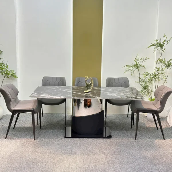 Bộ Bàn Ăn Mặt Đá 6 Ghế Bọc Da Chân Inox Hiện Đại - SP15640 11 bo ban an mat da 6 ghe boc da chan inox hien dai sp15640