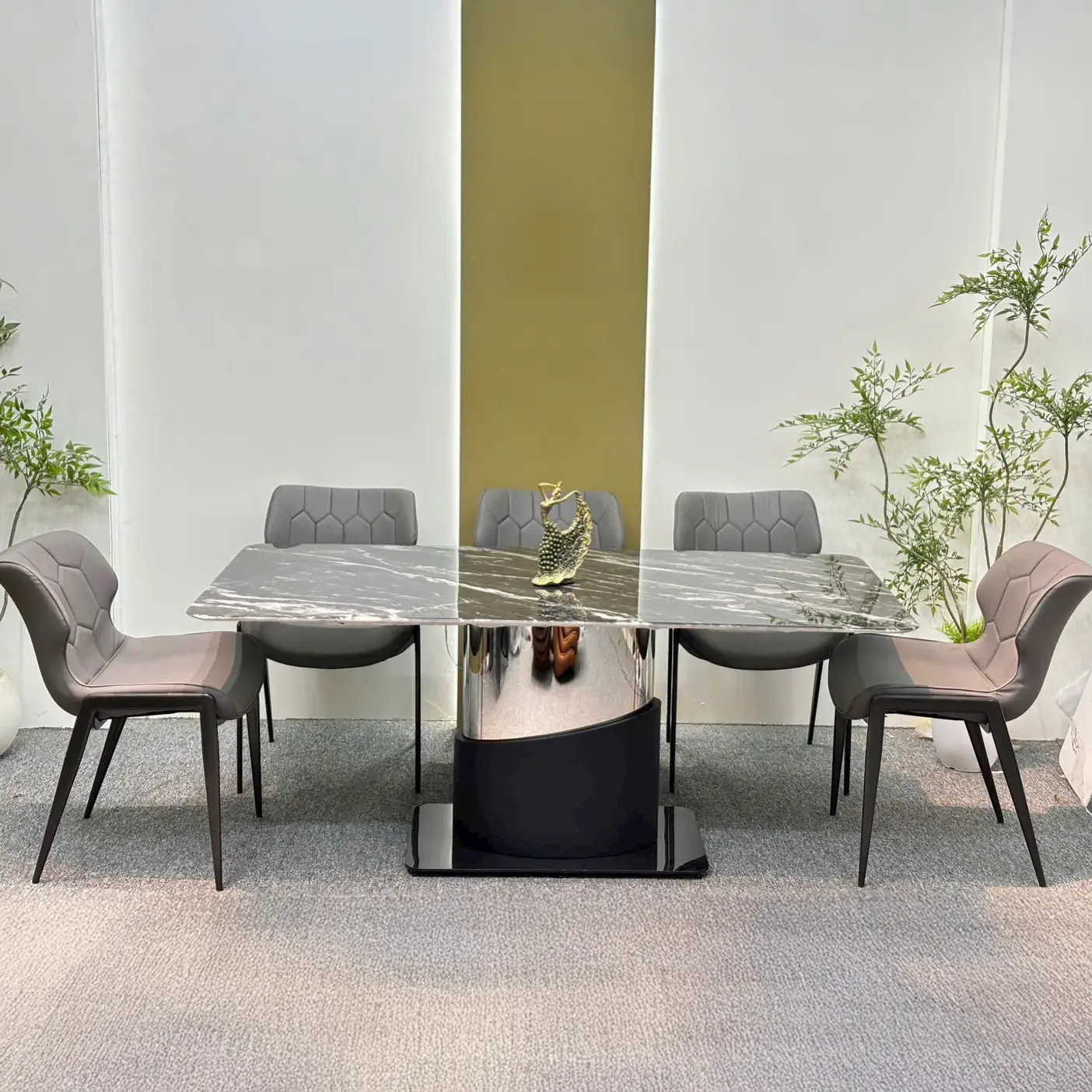 Bộ Bàn Ăn Mặt Đá 6 Ghế Bọc Da Chân Inox Hiện Đại - SP15640 17 bo ban an mat da 6 ghe boc da chan inox hien dai sp15640