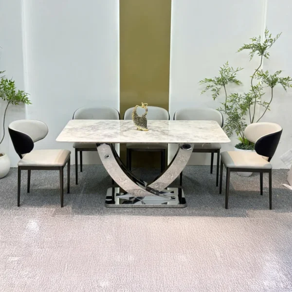 Bộ bàn ăn mặt đá 6 ghế chân inox vòng cung cao cấp - SP15513 11 bo ban an mat da 6 ghe chan inox vong cung cao cap sp15513 3