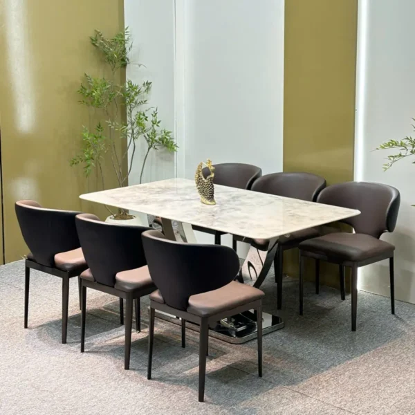 Bộ bàn ăn mặt đá 6 ghế chân inox vòng cung cao cấp - SP15513 10 bo ban an mat da 6 ghe chan inox vong cung cao cap sp15513 4