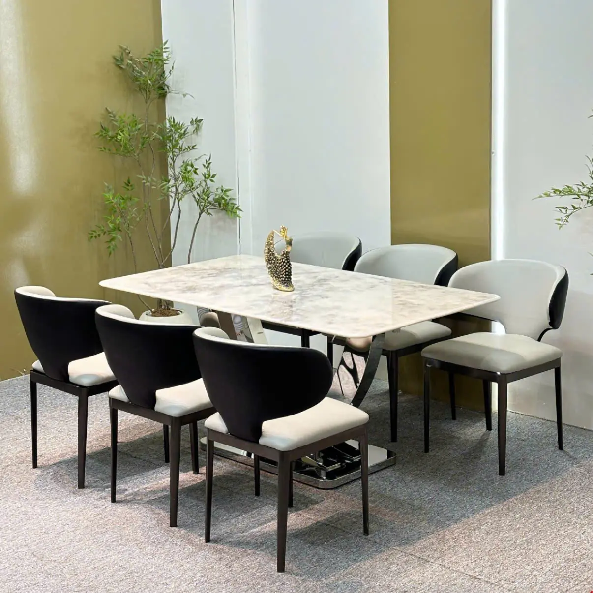 Bộ bàn ăn mặt đá 6 ghế chân inox vòng cung cao cấp - SP15513 15 bo ban an mat da 6 ghe chan inox vong cung cao cap sp15513 5