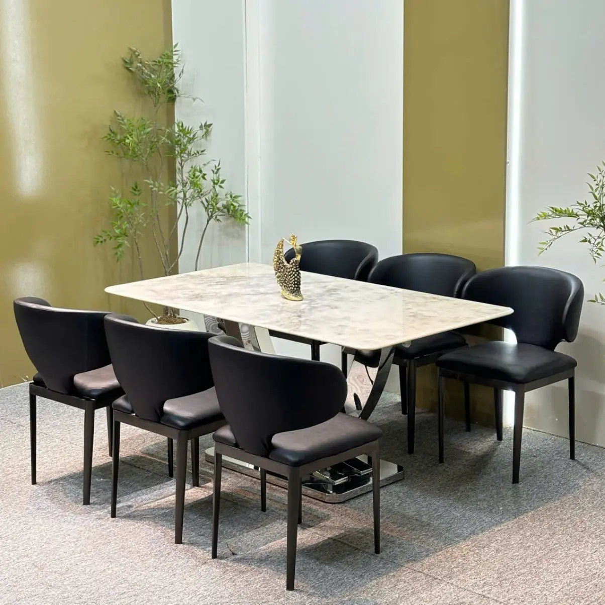 Bộ bàn ăn mặt đá 6 ghế chân inox vòng cung cao cấp - SP15513 14 bo ban an mat da 6 ghe chan inox vong cung cao cap sp15513 6