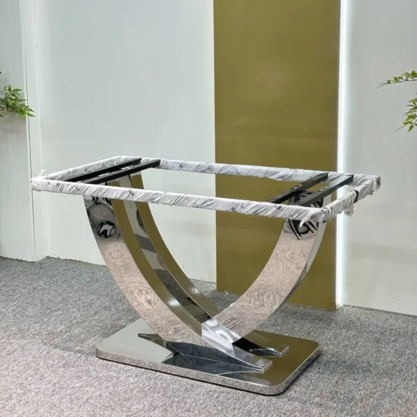 Bộ bàn ăn mặt đá 6 ghế chân inox vòng cung cao cấp - SP15513 13 bo ban an mat da 6 ghe chan inox vong cung cao cap sp15513