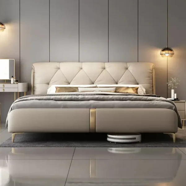 Giường Ngủ Bọc Da Form Vuông Đầu Đệm Êm Chần Nút Cao Cấp - SP15158