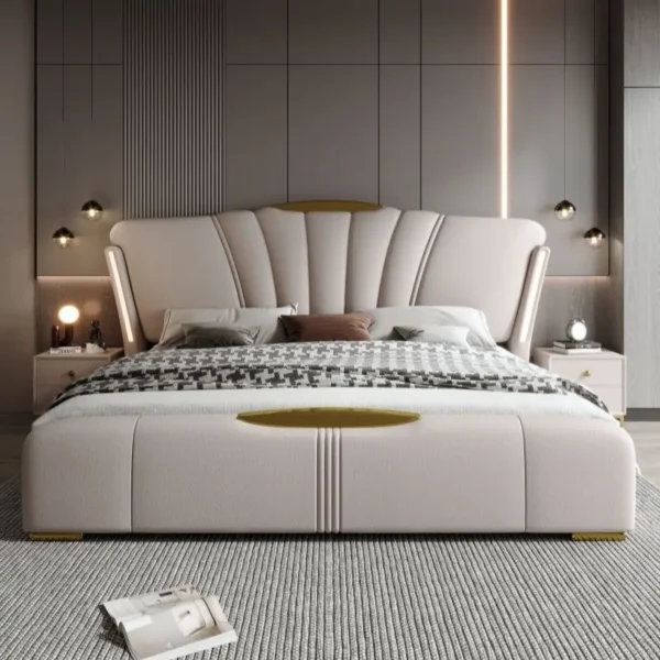 Giường Ngủ Bọc Da Thiết Kế Nan Quạt Phối Viền Cao Cấp - SP15348