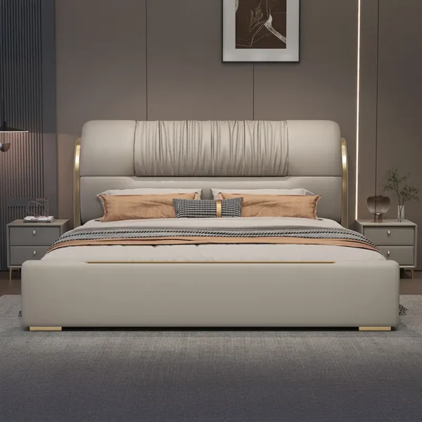 Giường Ngủ Bọc Da Viền Mạ Vàng Hiện Đại - SP15338