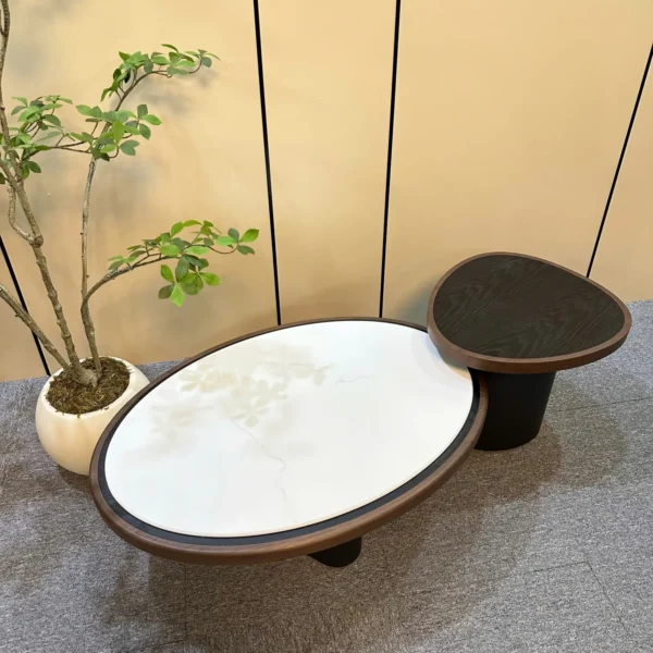 Trang chủ 474 Bàn trà đôi mặt đá hình oval hiện đại - SP15977