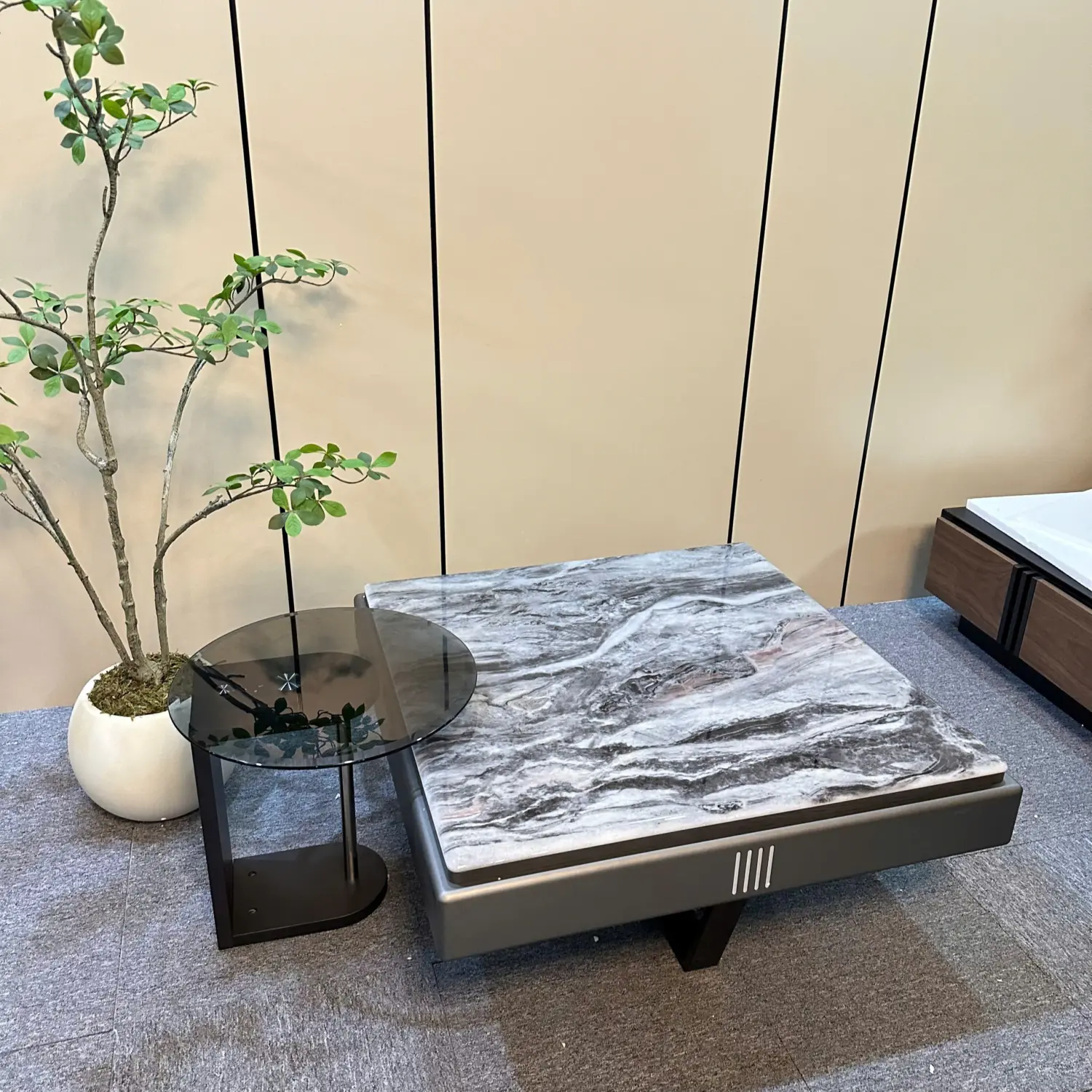 Bàn trà đôi mặt đá kết hợp kính hiện đại - SP15990 7 ban tra doi mat da ket hop kinh hien dai sp15990 1