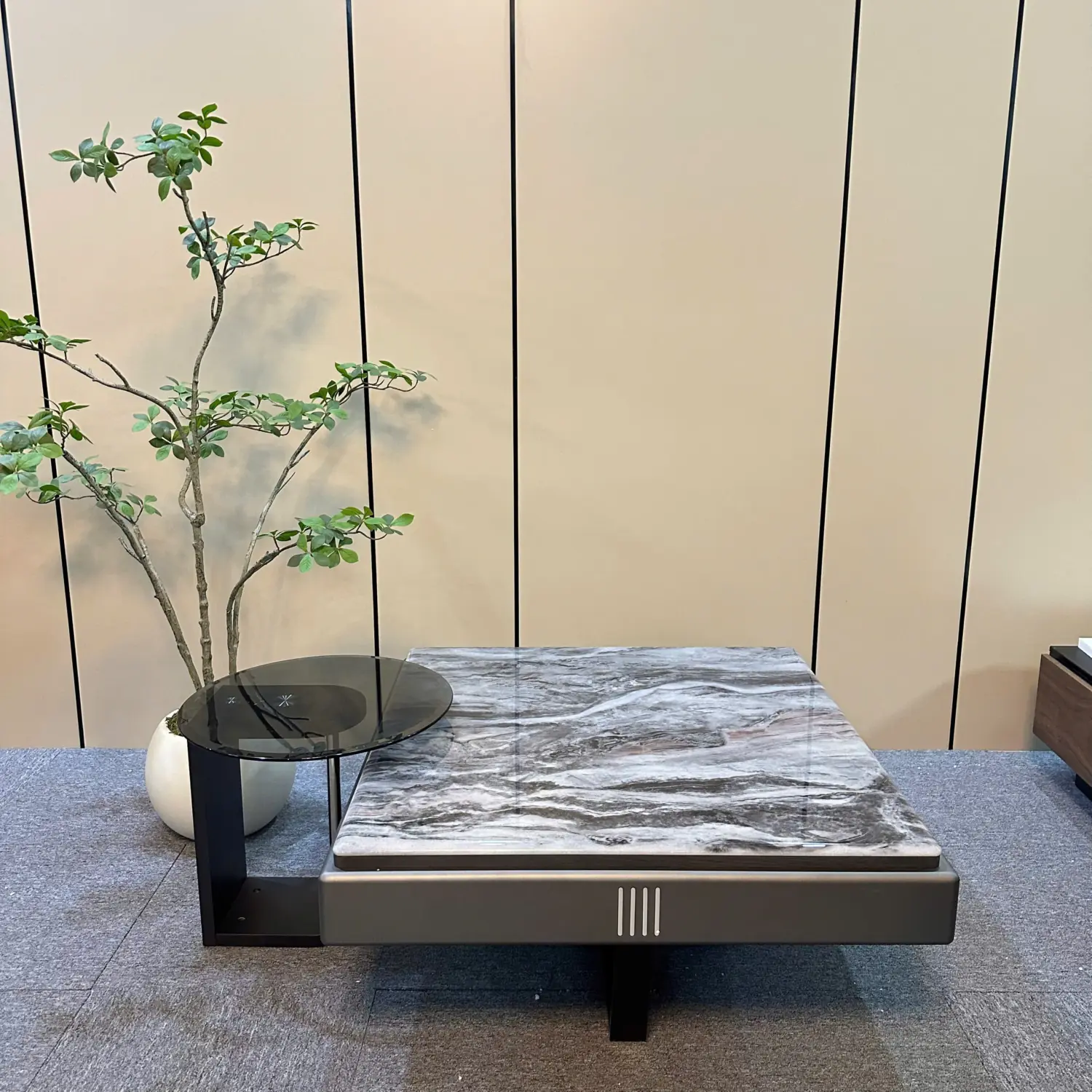 Bàn trà đôi mặt đá kết hợp kính hiện đại - SP15990 8 ban tra doi mat da ket hop kinh hien dai sp15990