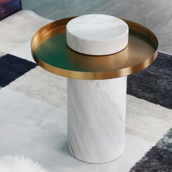 Bàn Trà Góc Sofa bàn mạ vàng chân trụ hiện đại - SP15828