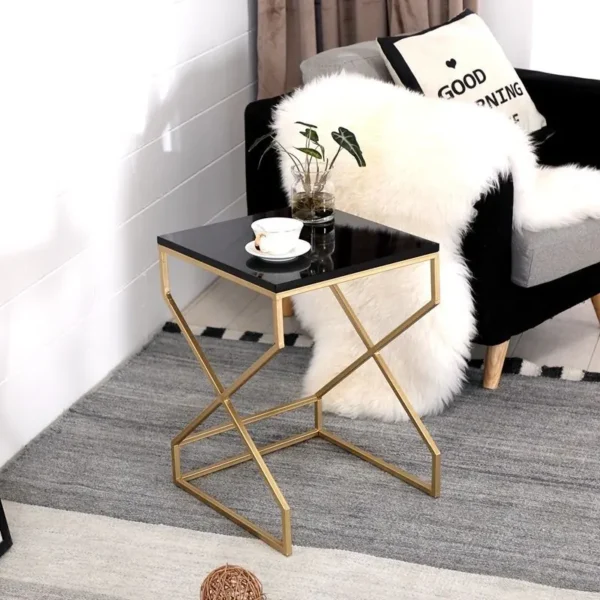 Bàn Trà Góc Sofa Mặt Đá Chân Kim Loại Chữ X Hiện Đại - SP15785