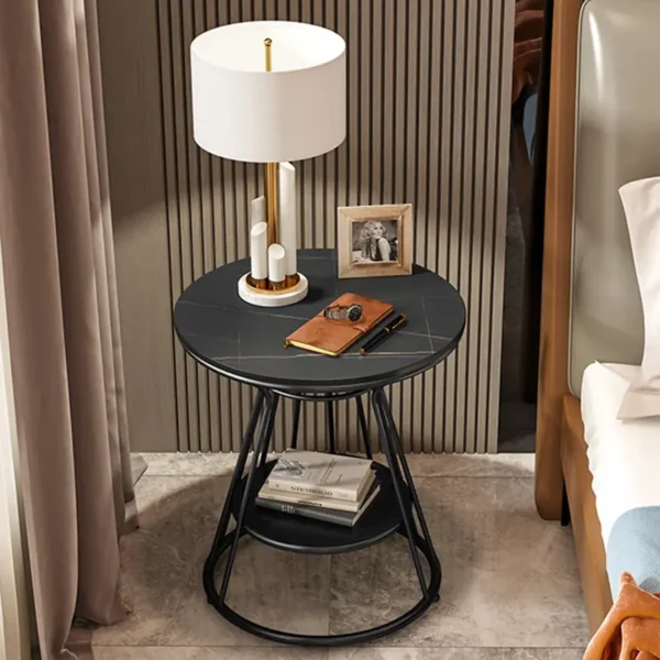 Bàn trà góc sofa mặt đá chân kim loại hiện đại - SP15891