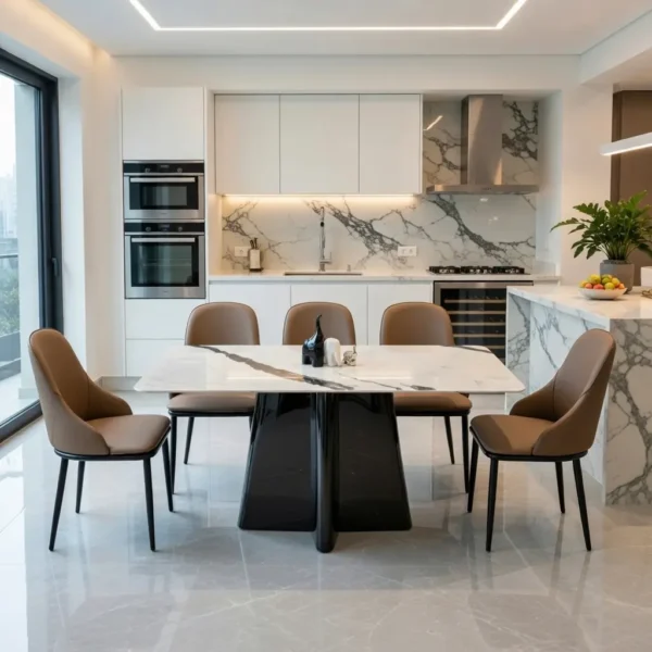 Trang chủ 320 Bộ bàn ăn 6 ghế mặt đá chân inox hiện đại - SP15869